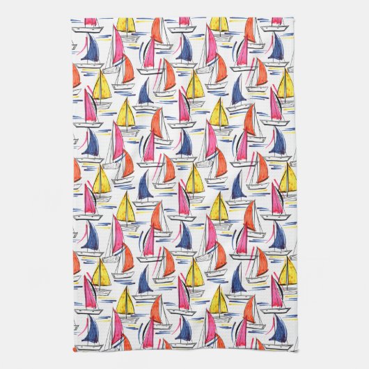 Sailboat Sailing Nautic Summer Pattern Geschirrtuch (Vertikal)