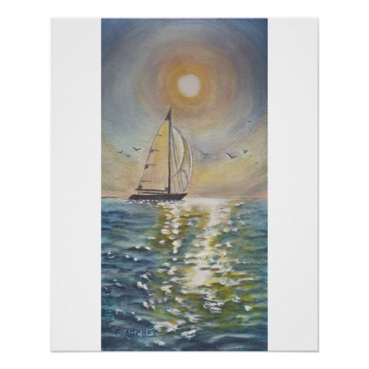 Sailboat Sea Sun Reflection Glossy Poster 20x25 (Vorderseite)