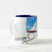 Sailboat Snapshots mit naurem Seil Zweifarbige Tasse (Vorderseite Links)