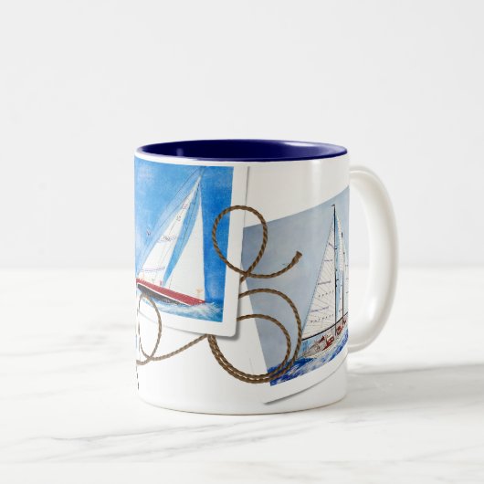 Sailboat Snapshots mit naurem Seil Zweifarbige Tasse (VorderseiteRechts)