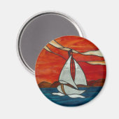 Sailboat - Sonnenuntergang Gestaltete Glaskunst Magnet (Vorderseite/Rückseite)
