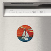 Sailboat - Sonnenuntergang Gestaltete Glaskunst Magnet (In Situ (Geschirrspüler))