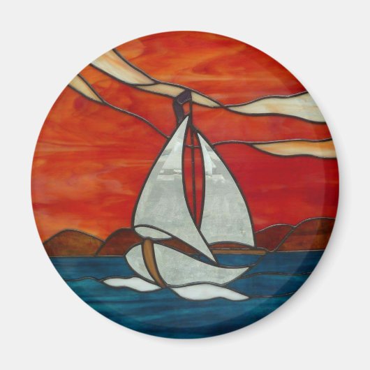 Sailboat - Sonnenuntergang Gestaltete Glaskunst Magnet (Vorne)