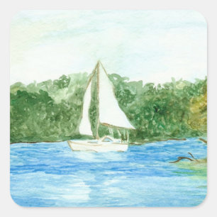 Sailboat-Sticker Quadratischer Aufkleber