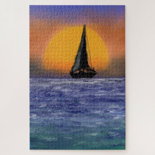 Sailboat Sunset - Aquarell Puzzle (Vertikal)