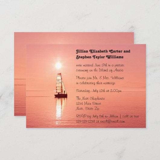 Sailboat Sunset Foto - Hochzeitsankündigung 3x5 Einladung (Vorne/Hinten)