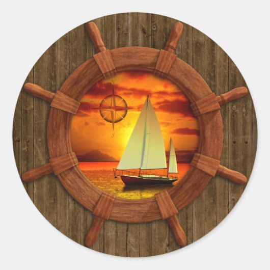 Sailboat Sunset Runder Aufkleber (Vorderseite)