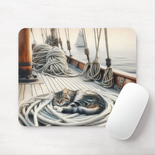 Sailboat Tabby Katze Schlafen auf Ropp Mousepad (Mit Mouse)