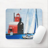 Sailboat und Red Lighthouse Wasserfarbe Mousepad (Mit Mouse)