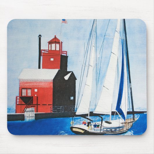 Sailboat und Red Lighthouse Wasserfarbe Mousepad (Vorne)