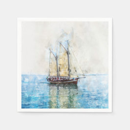Sailboat Watercolor Paper Napkins Serviette
