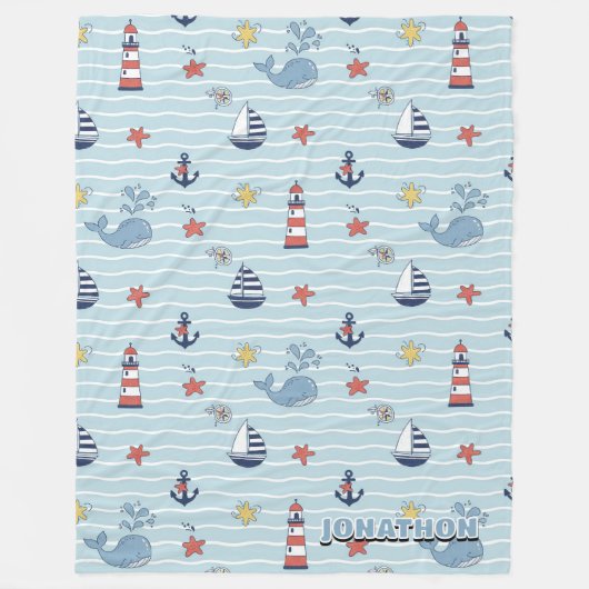 Sailboat, Wave and Whale Pattern ID1228 Fleecedecke (Vorderseite)