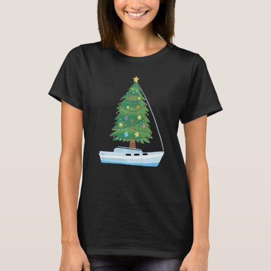 Sailboat Weihnachten Segeln Sailor Weihnachtsbaum T-Shirt (Vorderseite)