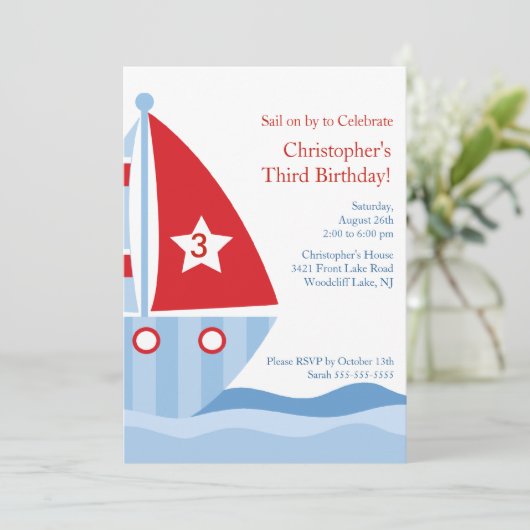 SAILBOAT zum Geburtstag Einladung (Stehend Vorderseite)