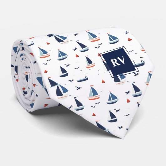Sailboats at Sea Monogrammed Krawatte (Gerollt)