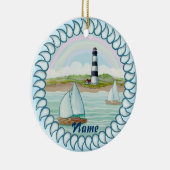 Sailboats Leuchtturm individuelle Name Keramik Ornament (Rechts)