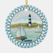 Sailboats Leuchtturm individuelle Name Keramik Ornament (Vorne)