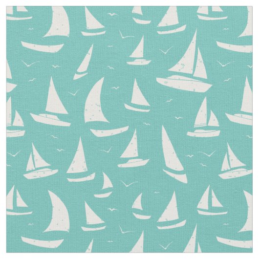 Sailboote Blaues weißes Wassermuster Stoff (Nahaufnahme)