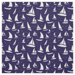 Sailboote Blaues weißes Wassermuster Stoff