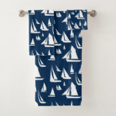 Sailboote Nautical Navy Blue Badhandtuch Set (Insitu)
