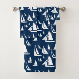 Sailboote Nautical Navy Blue Badhandtuch Set