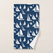 Sailboote Nautical Navy Blue Badhandtuch Set (Handtuch)