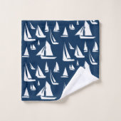 Sailboote Nautical Navy Blue Badhandtuch Set (Waschlappen)