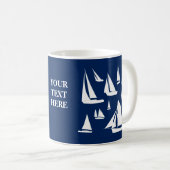 Sailboote Nautical Navy Blue Custom Kaffeetasse (VorderseiteRechts)