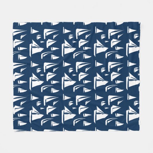 Sailboote Nautical Navy Blue Fleecedecke (Vorderseite (Horizontal))