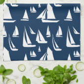 Sailboote Nautical Navy Blue Geschirrtuch (Gefaltet)