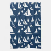 Sailboote Nautical Navy Blue Geschirrtuch (Vertikal)