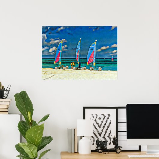 Sailboote Tropical Beach farbenfroh Katamaran Poster (Heimbüro)