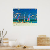Sailboote Tropical Beach farbenfroh Katamaran Poster (Küche)