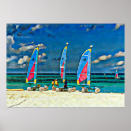 Sailboote Tropical Beach farbenfroh Katamaran Poster