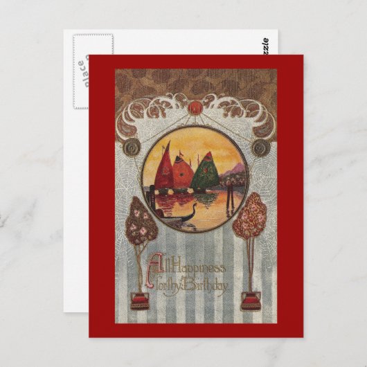 Sailboote Vignette Vintag Geburtstag Postkarte (Vorne/Hinten)