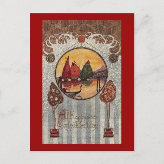 Sailboote Vignette Vintag Geburtstag Postkarte (Vorderseite)
