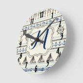 Sailing Anchor Nautica Monogram Initial Wall Clock Runde Wanduhr (Winkel)
