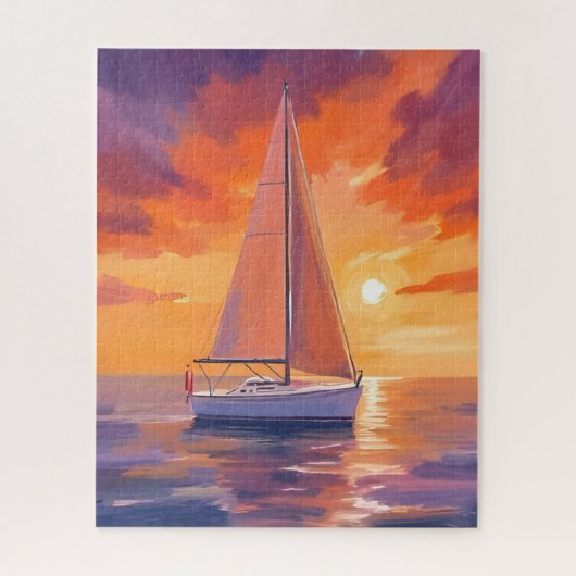 Sailing at Sunset | Coastal Ocean Painting Puzzle (Vertikal)