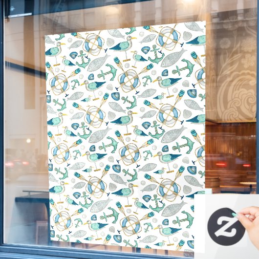 Sailing Boating Marine Shop Ocean Pattern Large Fensteraufkleber (Café-Fenster)