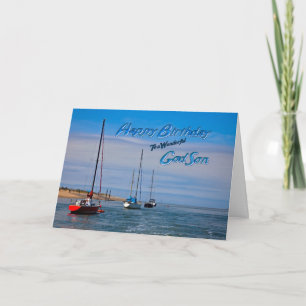 Sailing boats at anchor birthday card for Godson Karte