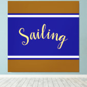 SAILING Fun Navy Blue White Brown Racing Streifen Leinwanddruck (Insitu (Holzboden))