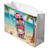 Sailing Hippo Christmas Bikini on big wave Große Geschenktüte (Rückseite Schrägansicht)