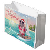 Sailing Hippo Christmas Bikini on big wave Große Geschenktüte (Vorderseite Schrägansicht)