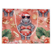 Sailing Hippo Christmas Bikini on big wave Große Geschenktüte (Rückseite)