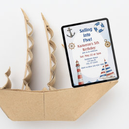 Sailing into Five, Watercolor 5th Birthday Einladung