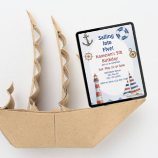 Sailing into Five, Watercolor 5th Birthday Einladung