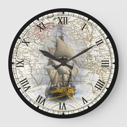 Sailing Ship ~ 1789 Eastern Hemisphere Map ~ Große Wanduhr (Vorderseite)