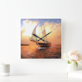Sailing yacht, nautical theme quadratische wanduhr (Zuhause)
