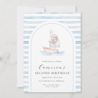 Sailor Bear Blue Strip Arch Geburtstag Einladung