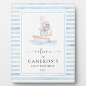 Sailor Bear Blue Strip Willkommen Fotoplatte (Vorderseite)